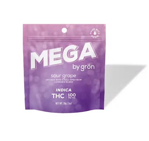 Photograph of product: Gron: Mega Sour Grape | 100mg | 10pk