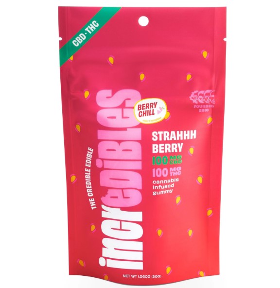 Photograph of product: Incredibles | Strahhhberry | 10mg TH-oui/10mg CBD x 10ct