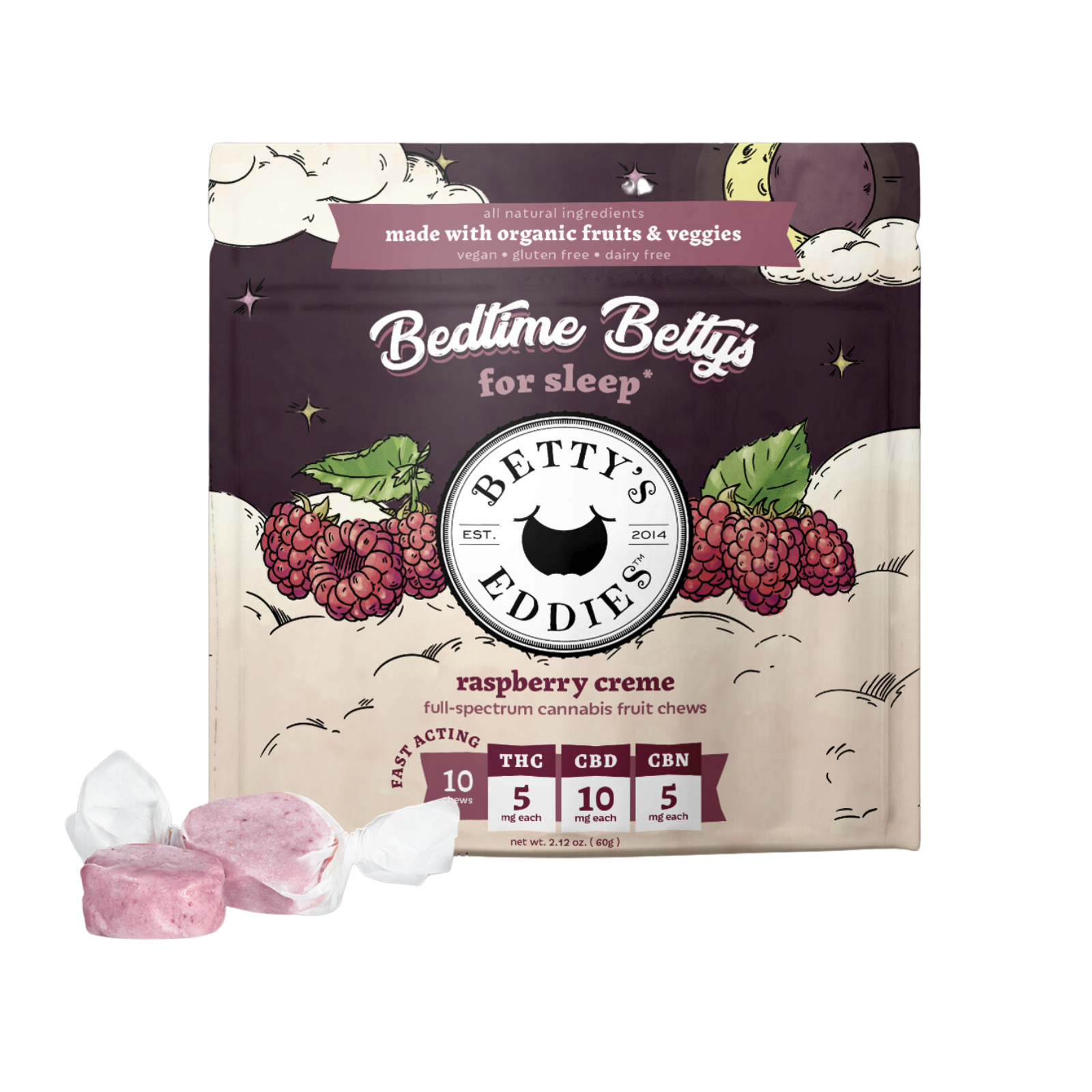 Photograph of product: 50mg 10pk Chews | Raspberry Creme | Betty's Eddies