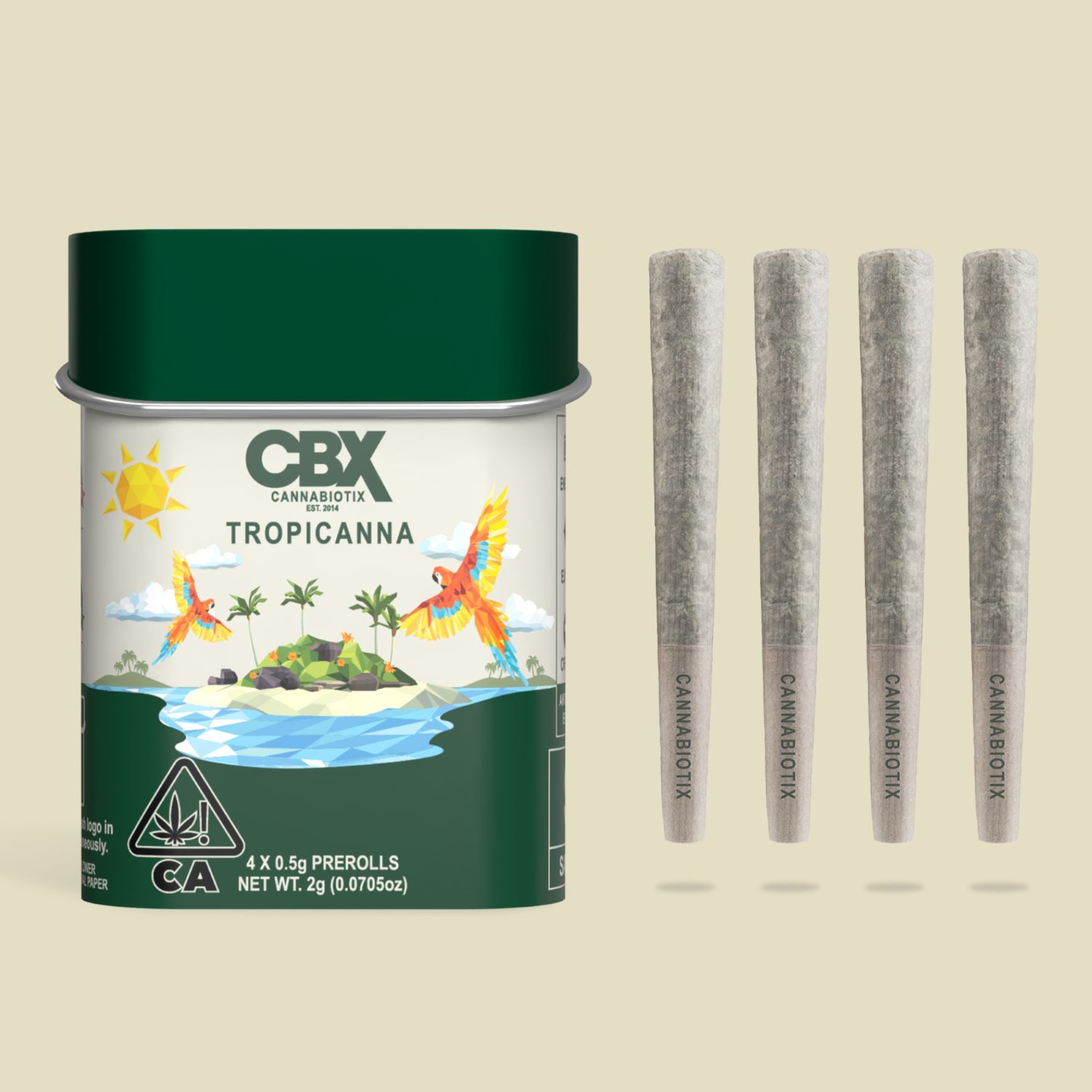 Photograph of product: Cannabiotix - 4ct Pre Roll Tin - Tropicanna