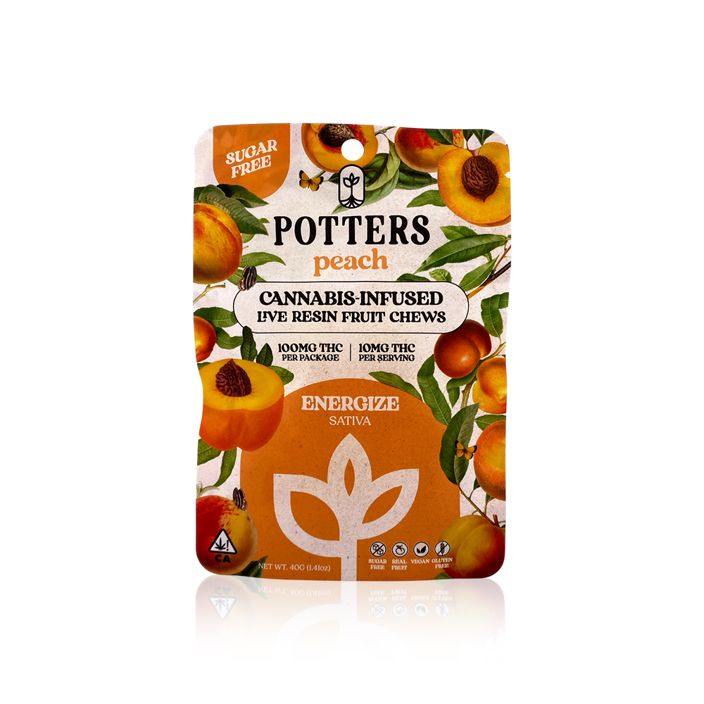 Photograph of product: POTTER'S - Edible - Peach - Sugar Free Gummies - 100MG