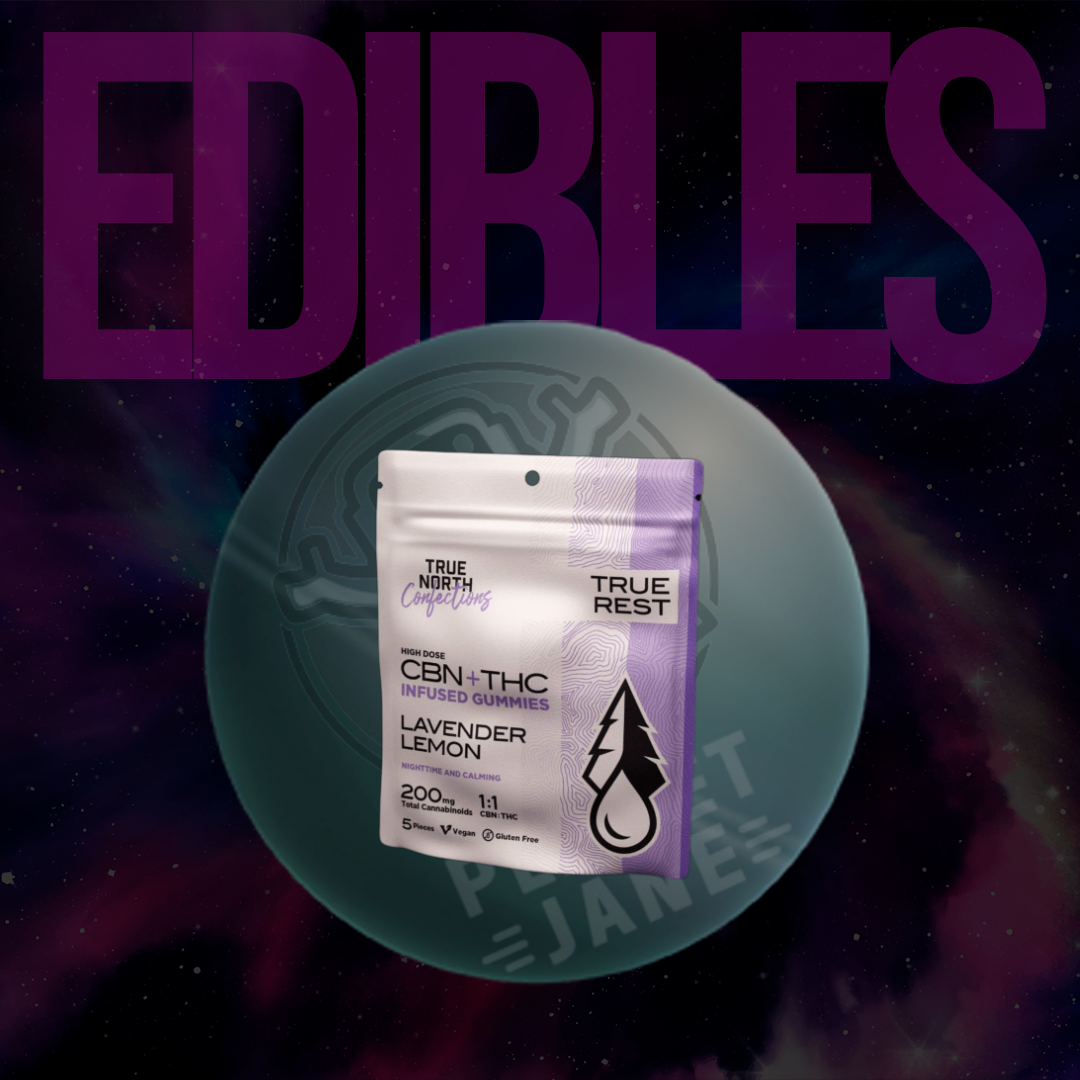 Photograph of product: True North Confections - 200mg 1:1 TH-oui/CBN Gummies - Lavender Lemon