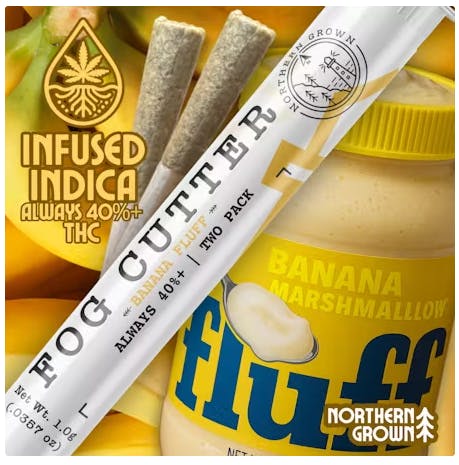 Photograph of product: Banana Fluff | Infused | Pre Roll | 2pk 0.5g | Fog Cutter