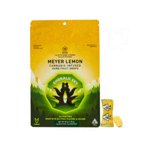 Photograph of product: MEYER LEMON 100MG HARD FRUIT DROPS 20CT