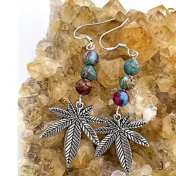 Photograph of product: Earrings | Oui'd Charm | Typsy Gypsy | Assorted Malachite & Ocean Jasper Beads