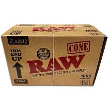 Photograph of product: RAW Classic Pre-Rolled 1 1/4" Cones - 1000 Cones - MEGA PACK