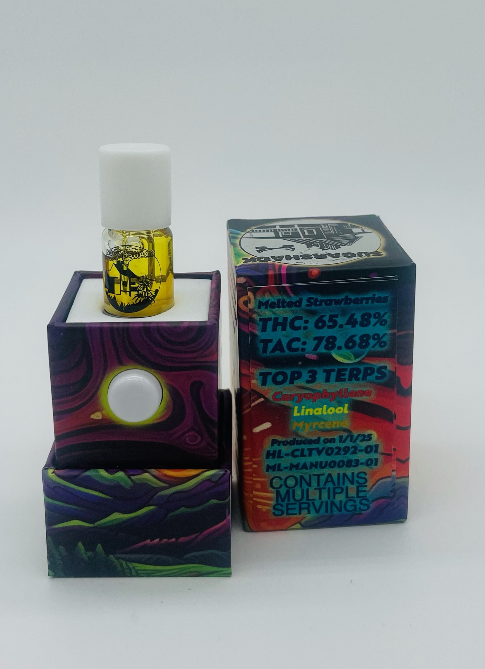 Photograph of product: Sugarshack Ridgetop Botanicals | Candy Fumez Live Rosin | Cartridge | .5g | 69.16% TH-oui