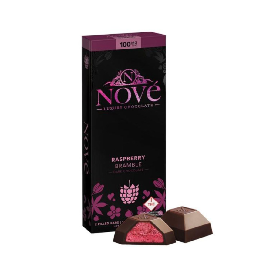 Photograph of product: Nove | Raspberry Bramble Dark Chocolate | Chocolate | Each | 100mg
