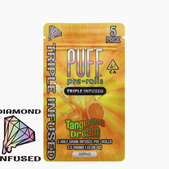 Photograph of product: PUFF - Tangerine Dream - 5pk Diamond Infused Prerolls - 2.5 g - 