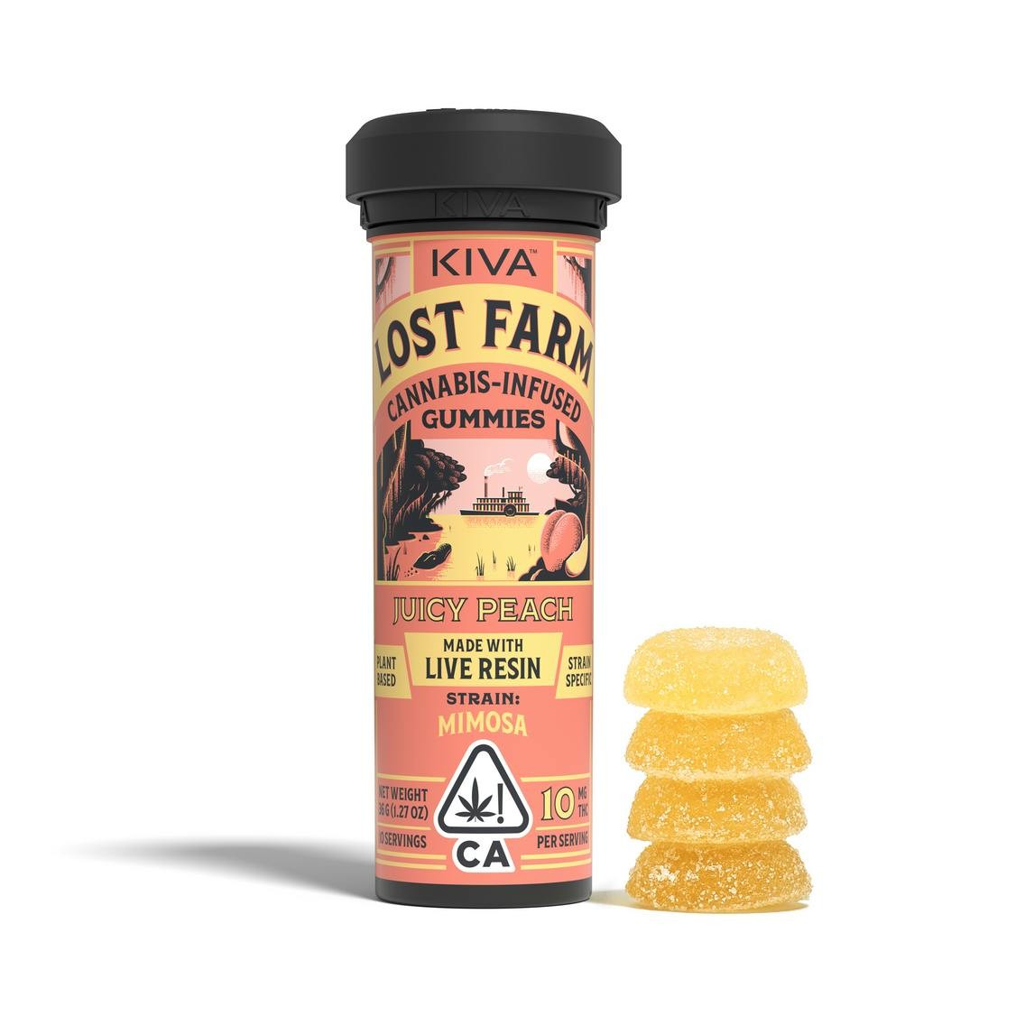 Photograph of product: JUICY PEACH MIMOSA 100MG 10 PACK LIVE RESIN GUMMIES