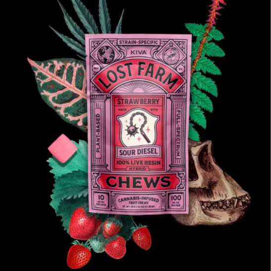 Photograph of product: Lost Farm | Strawberry (Sour Diesel) Live Resin Fruit Chews 10Pk - Hybrid