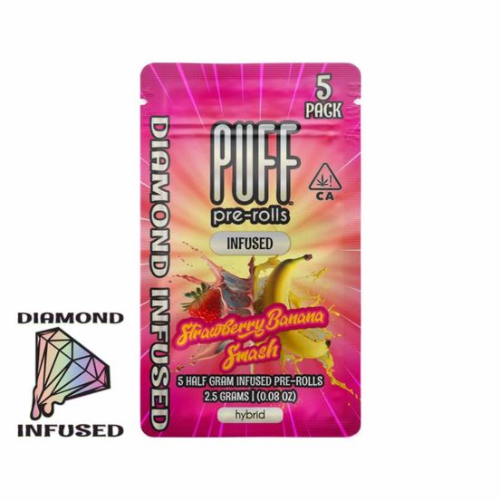 Photograph of product: Strawberry Banana Smash - 5pk Diamond Infused Prerolls - 