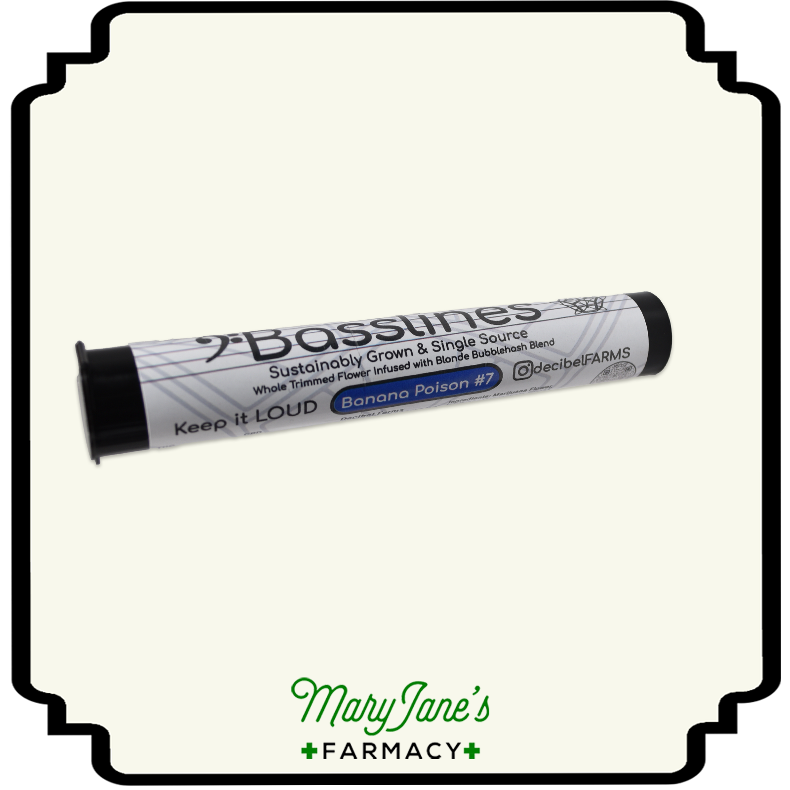 Photograph of product: Banana Poison #7 Bassline Bubbleau chocolat Infused Pre-roll | 1g