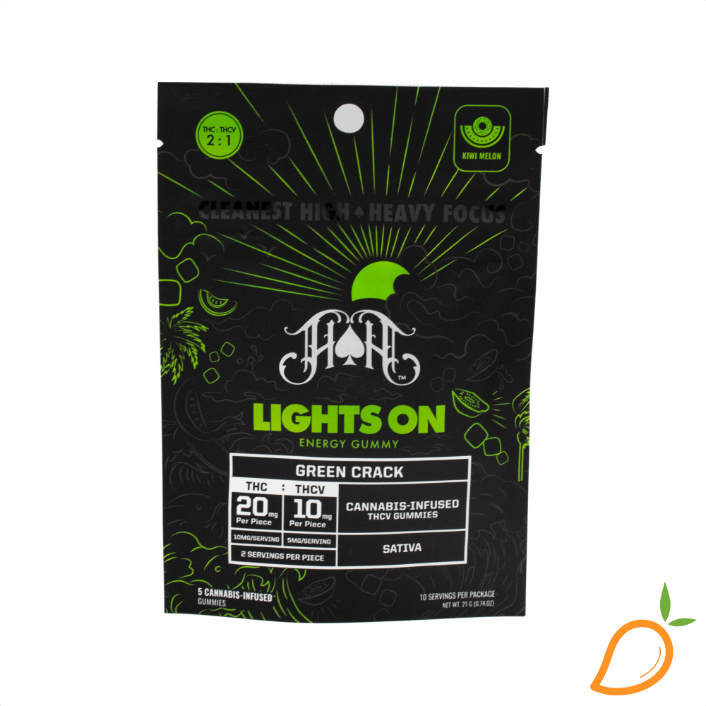 Photograph of product: 100mg 2:1 TH-oui:TH-ouiV Green Crack Gummies Heavy Hitters