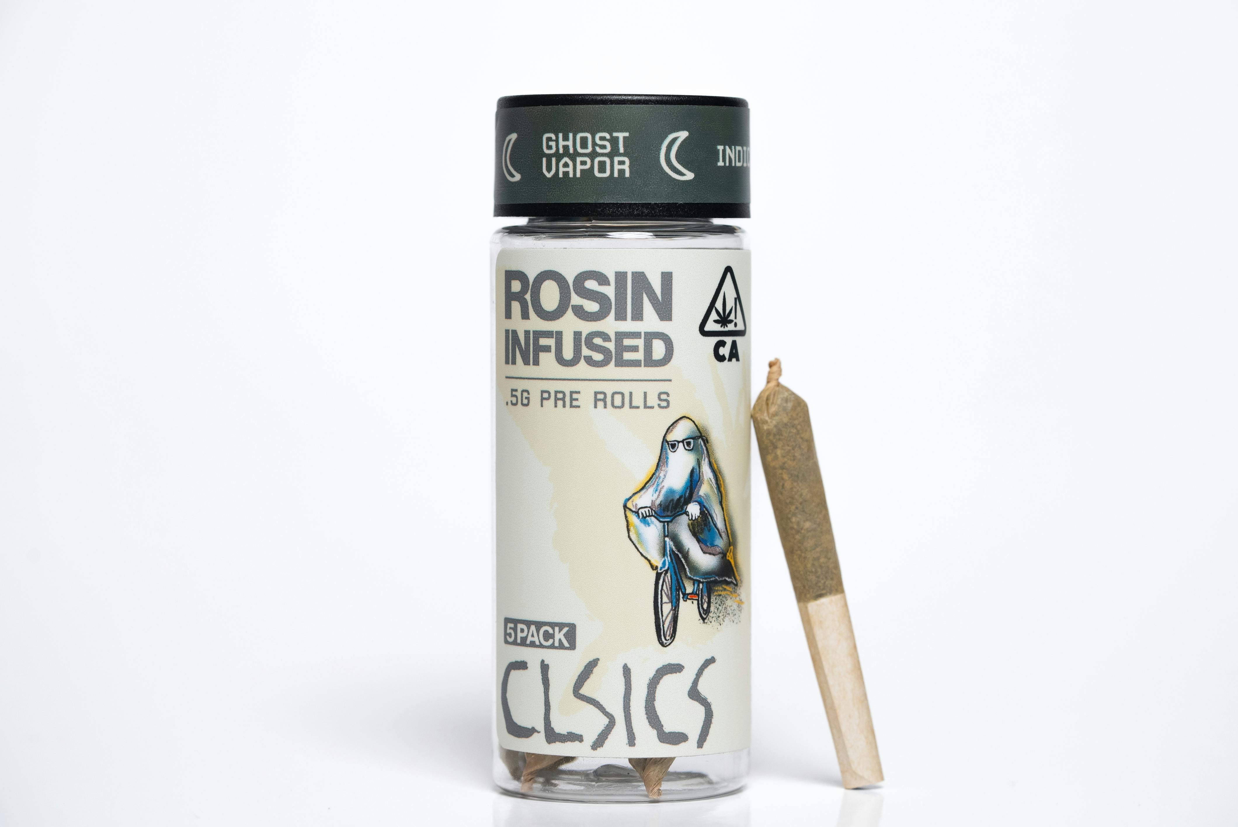 Photograph of product: Clsics | Ghost Vapor 5 Pack .5g Rosin Infused Pre-rolls | 2.5g