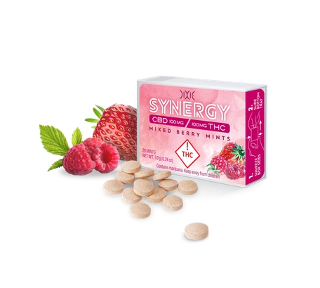 Photograph of product: Dixie - Synergy Mints - Mixed Berry 1:1 CBD 100:100mg - Hybrid