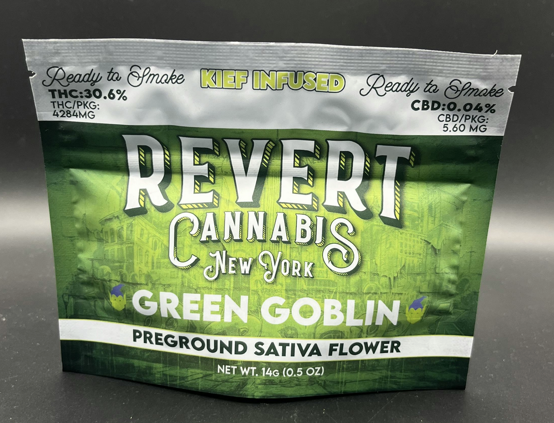 Photograph of product: Revert | Green Goblin | Kief Infused Ground Flower | 14g (S)