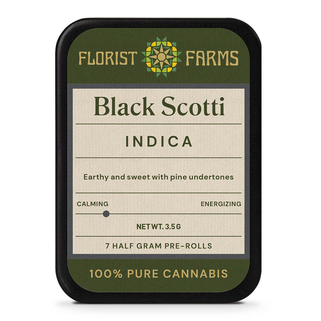 Photograph of product: Florist Farms - Pre-Roll Pack - Black Scotti (I) - 7 x