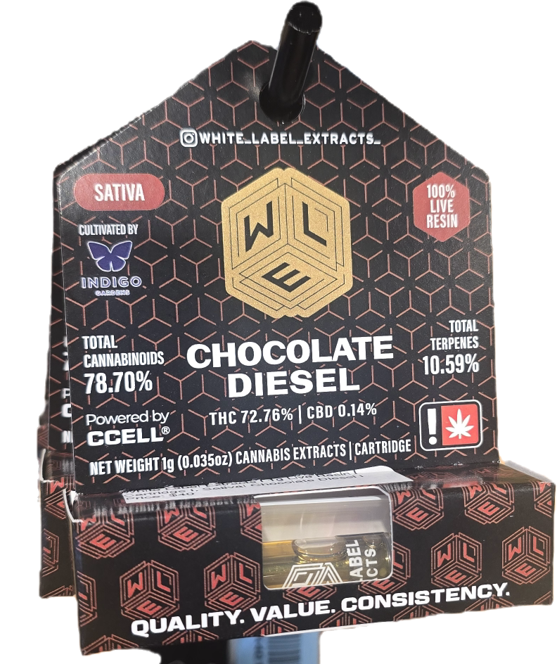 Photograph of product: White Label Extracts Live Resin | Cartridge | Oui'd| Chocolate Diesel |