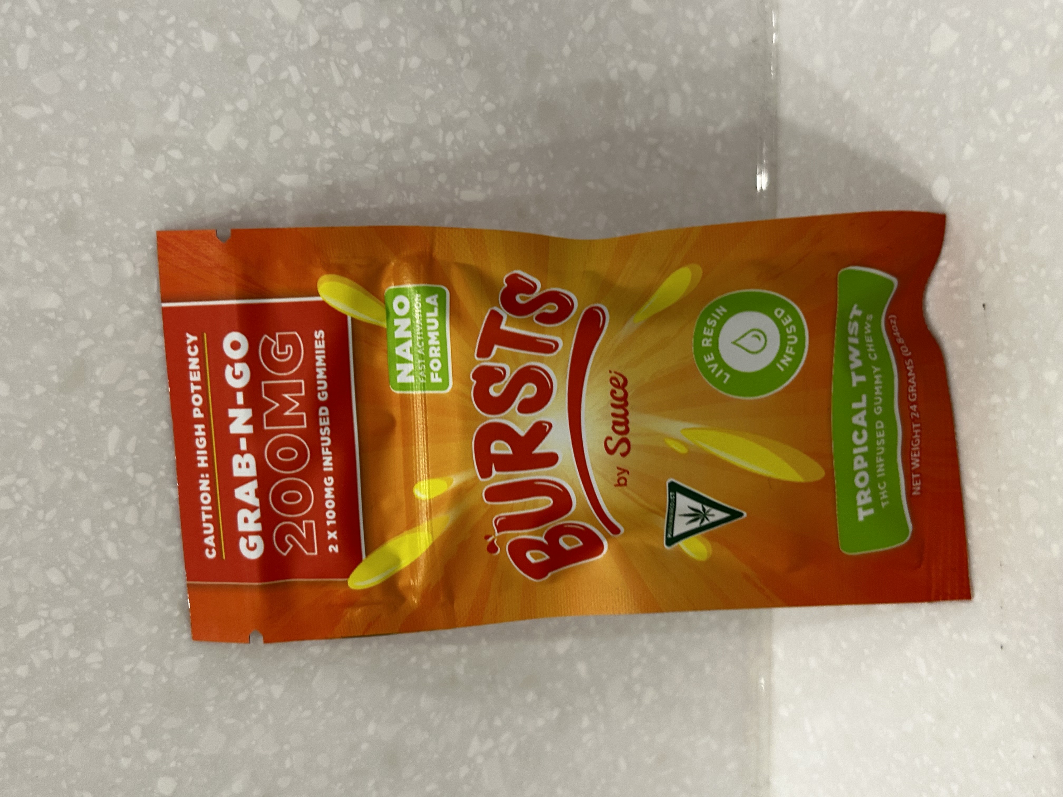Photograph of product: Bursts | Live Resin Gummies | Tropical Twist | 200mg