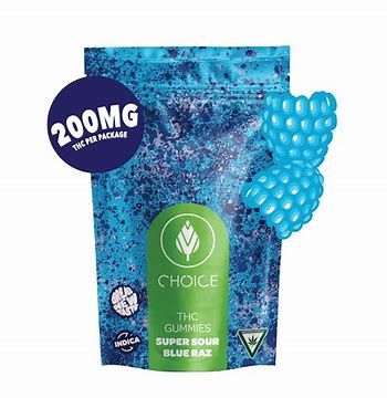 Photograph of product: 200mg Choice Chews - Super Sour Blue Raz