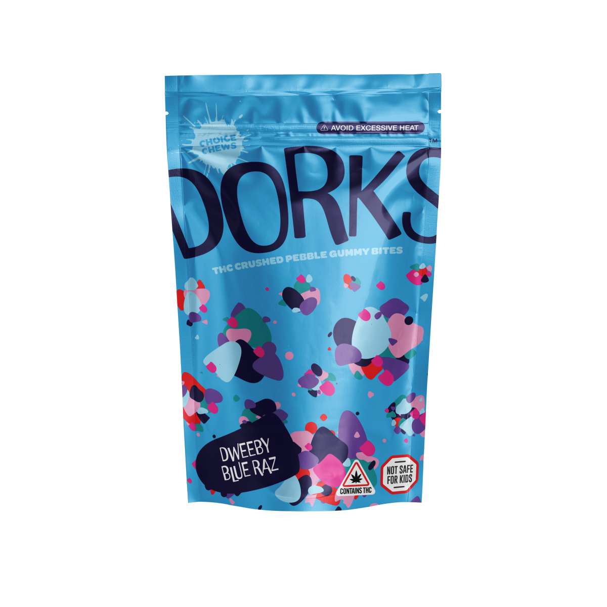 Photograph of product: Choice Chews Dorks Dweeby Blue Raz Oui'd Gummies 5mg 20pc