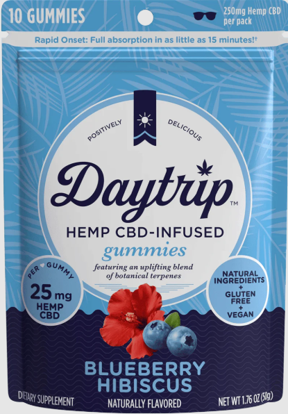 Photograph of product: 25mg CBD Gummies - Blueberry Hibiscus 2pk - Daytrip