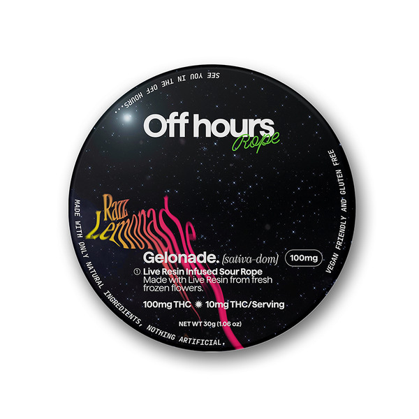 Photograph of product: Off Hours - Gelonade Sour Raspberry Lemonade - Gummy Rope - 100 mg