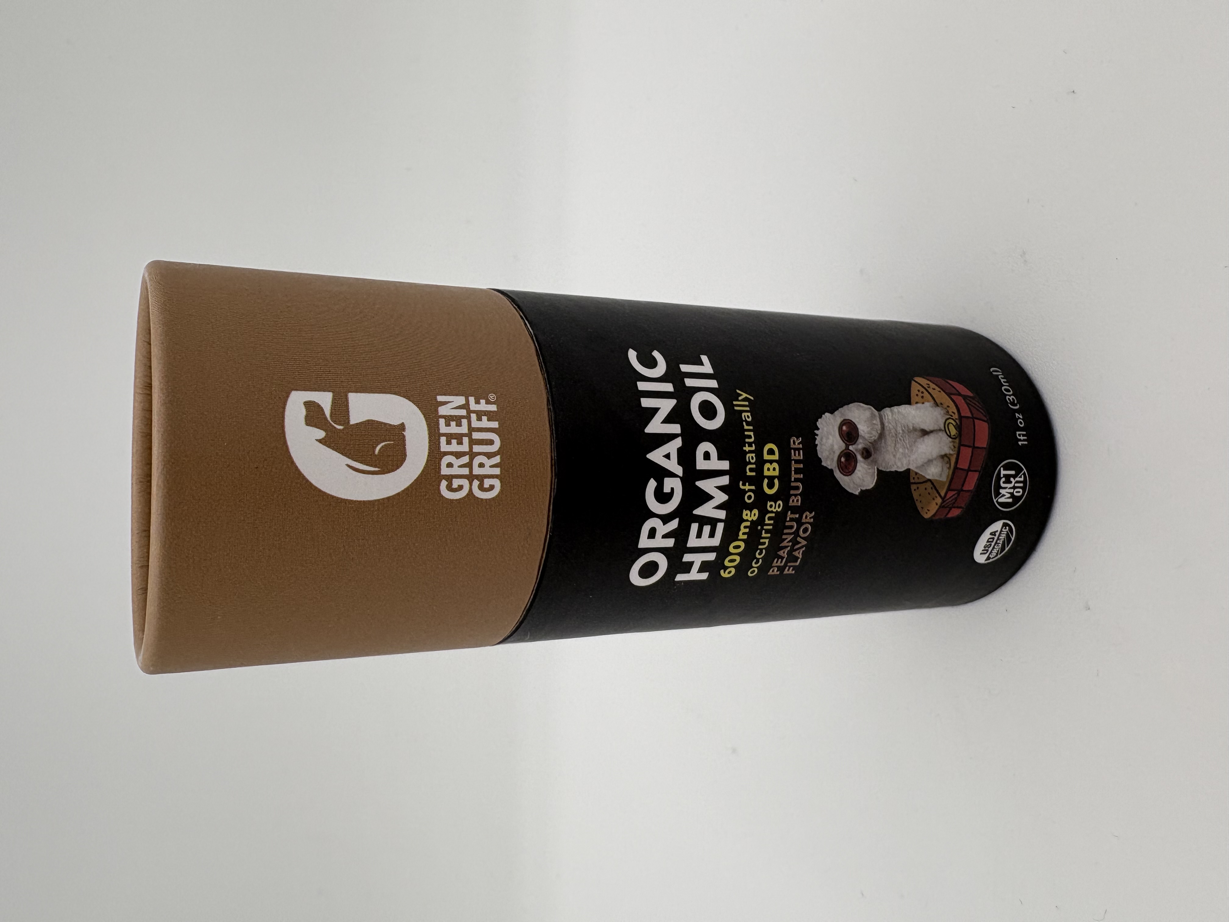 Photograph of Product: Green Gruff | Organic Hemp Oil | Peanut Butter Flavor | Tincture for Dogs | 600mg CBD