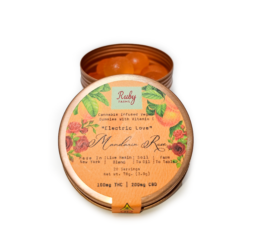 Photograph of Product: Live Resin Blend Gummies | 20 Count | ''Immunity Boost'' Peach Ginger Cayenne | Strain: Black Cherry Gelato