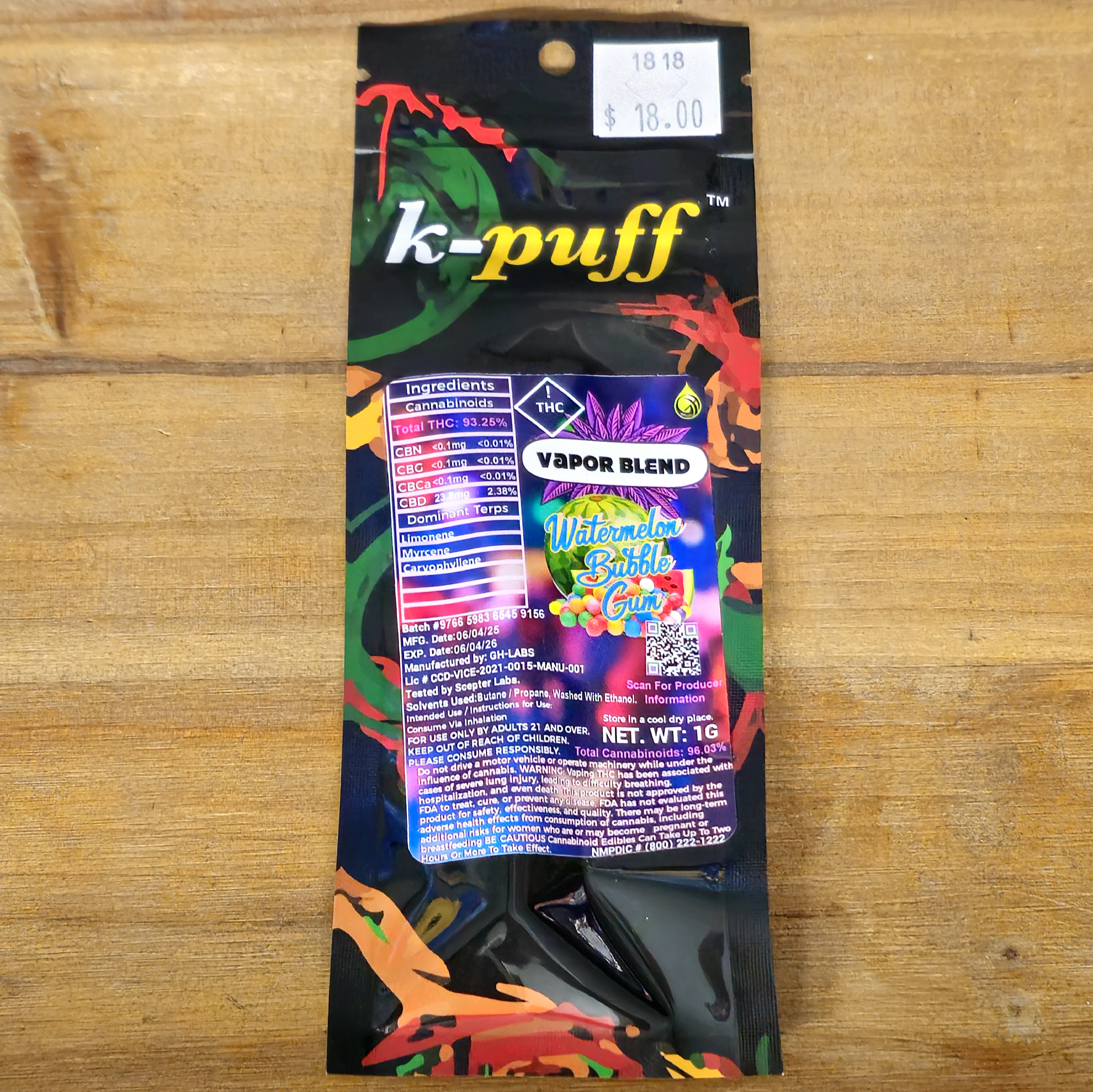 Photograph of product: Vapor Blend | Watermelon Gum Cart | 1818