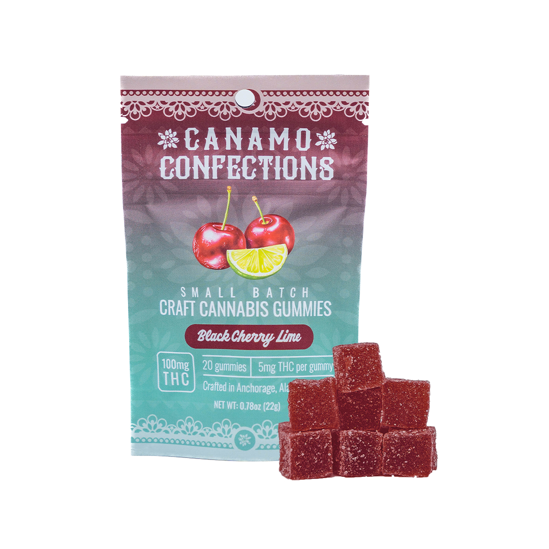 Photograph of Product: Canamo Gummies 100mg - Black Cherry Lime