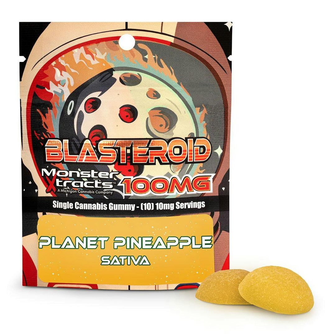 Photograph of product: Monster Xtracts Blasteroid Planet Pineapple Single Gummy 100mg Rec