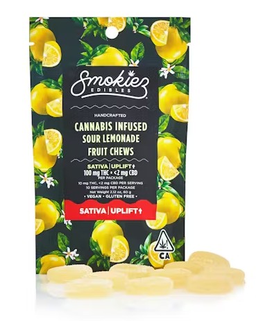 Photograph of product: SOUR LEMONADE FRUIT CHEWS 10 PACK 100MG