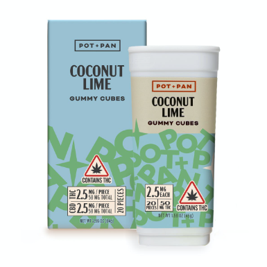 Photograph of product: Pot and Pan | 1:1 Coconut Lime 2.5mg Gummies 20 Pack
