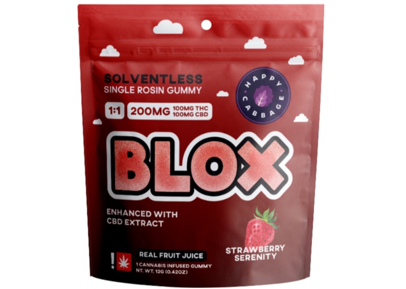 Photograph of product: BLOX - Strawberry Serenity - 100mg TH-oui | 100mg CBD 1:1 Solventless Rosin Gummies (Vegan & Gluten Free)