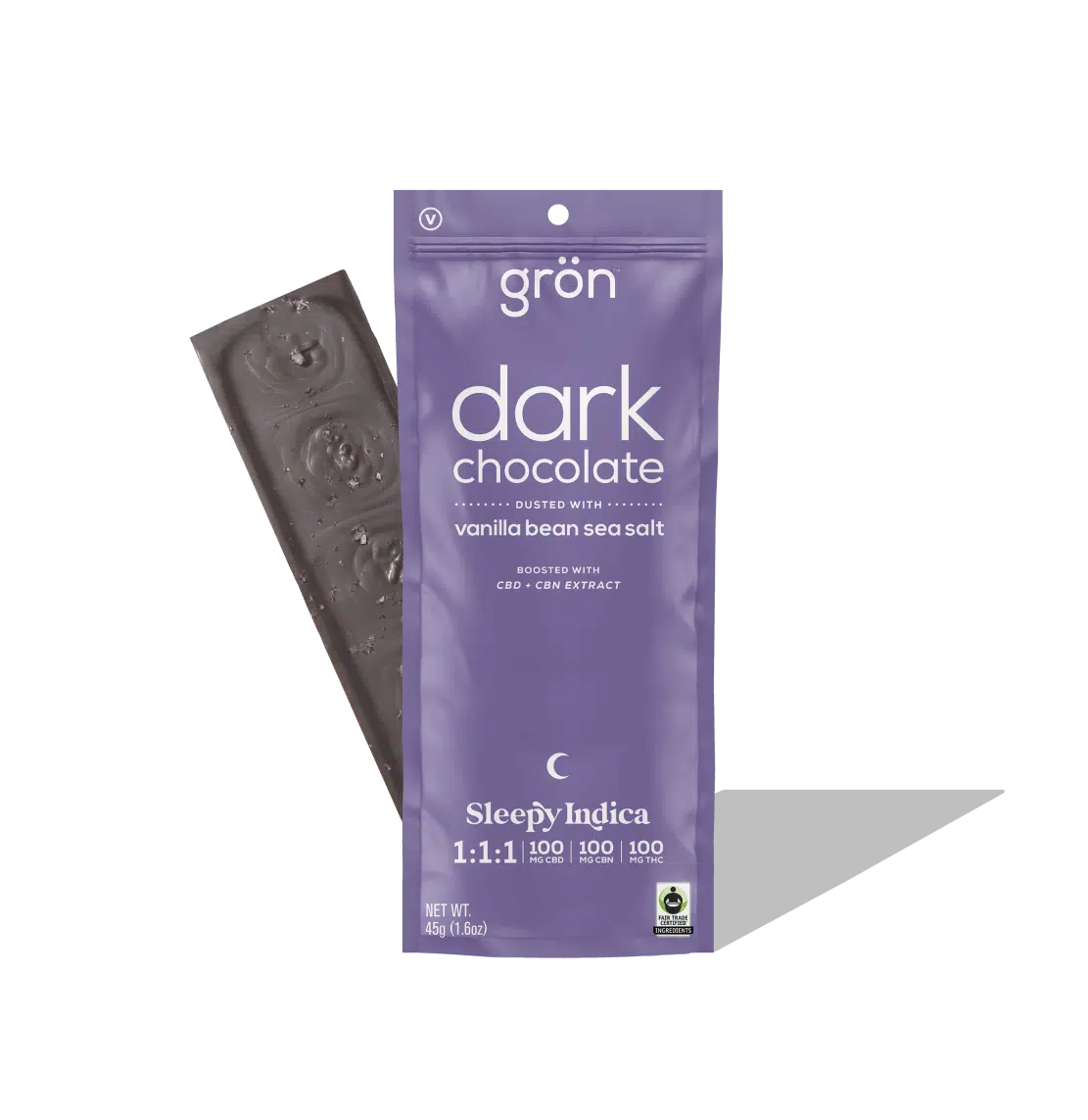Photograph of product: 1:1:1 TH-oui/CBD/CBN Vanilla Bean Sleepy - Grn - 100mg Dark Chocolate Bar w/ Sea Salt