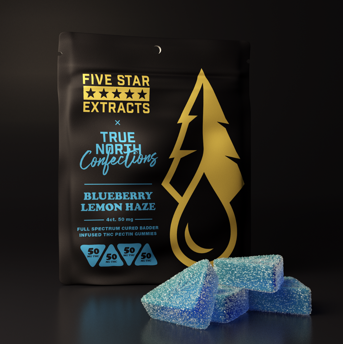 Photograph of product: True North | Blueberry Lemon Haze 4x50mg Cured Badder Gummies