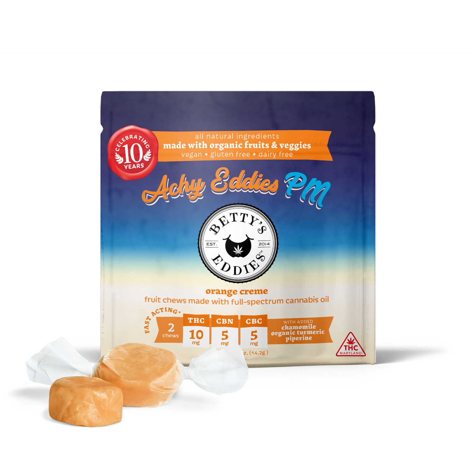Photograph of product: Orange Creme | 2:1:1 TH-oui:CBN:CBC | 10mg:5mg:5mg x 10pcs