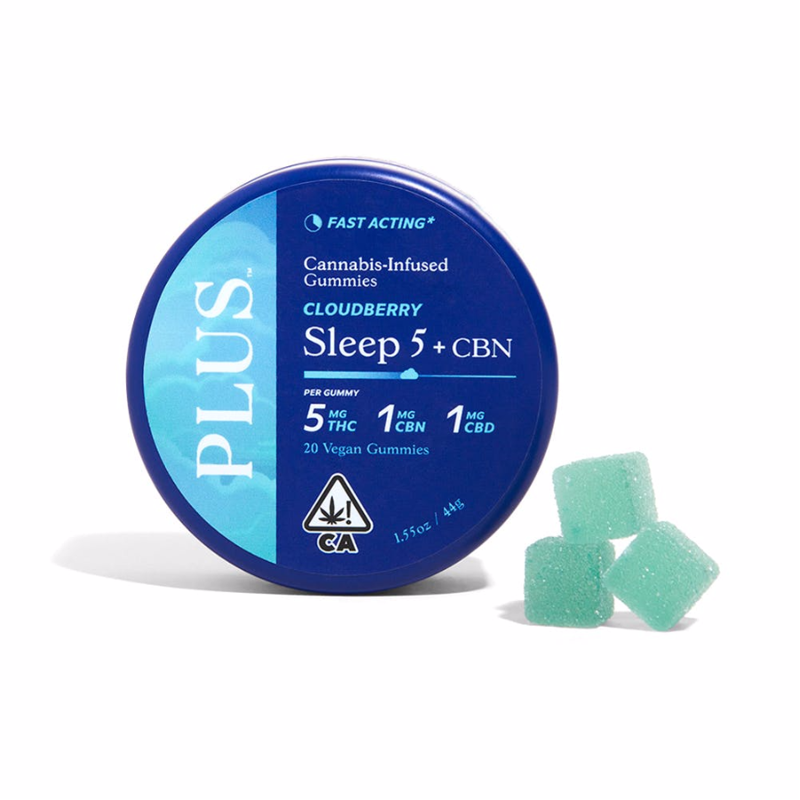 Photograph of Product: Plus Gummies Vegan THC/CBN/CBD Sleep Cloudberry 140mg