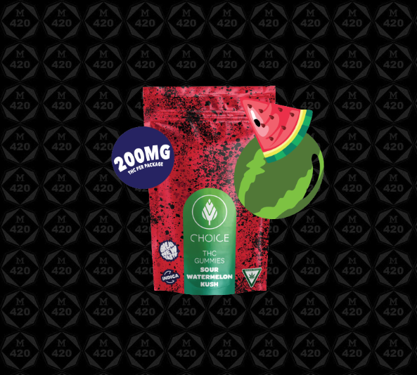 Photograph of product: 200mg Watermelon Kush Oui'd Gummies - Choice Chews