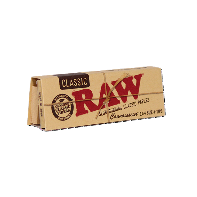 Photograph of product: RAW Rolling Papers Connoisseur - 1 1/4" with rolling tips