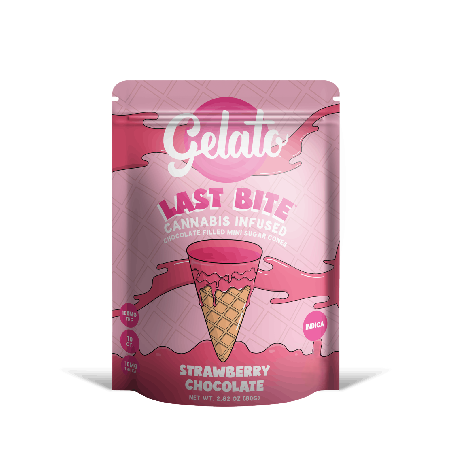 Photograph of product: GELATO | LAST BITE CONE | STRAWBERRY | HYBRID | CHOCOLATE | 200MG | REC