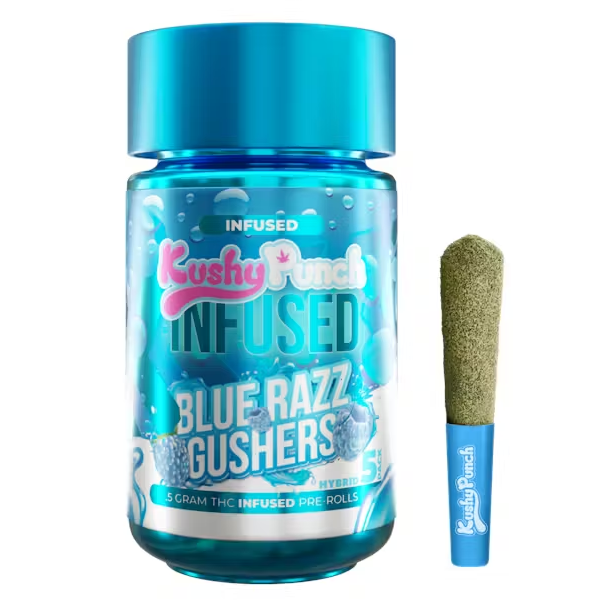 Photograph of Product: Kushy Punch Blue Razz Gushers 5pk Infused Prerolls Rec