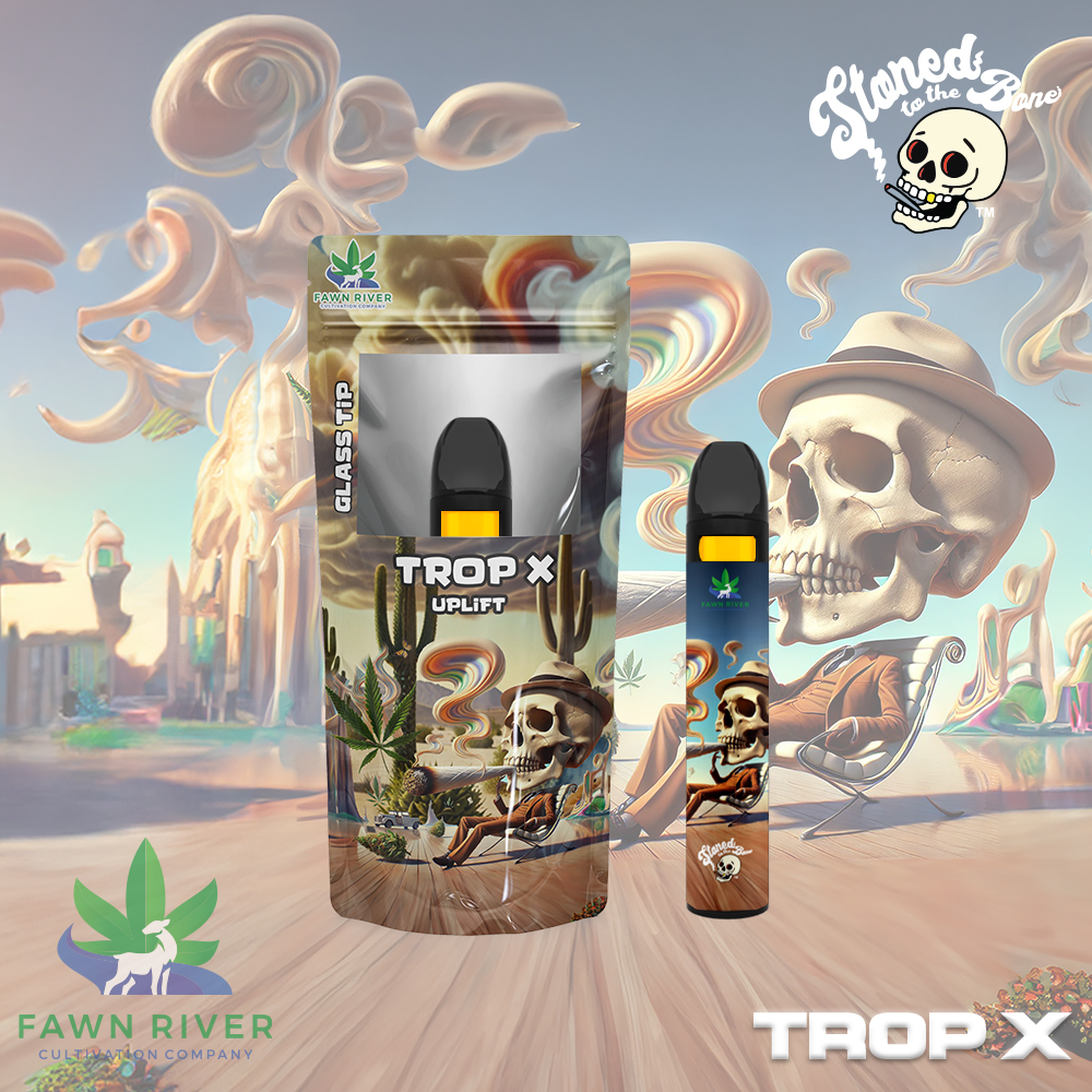 Photograph of product: Stoned to the Bone | Trop X | Live Bubble au chocolat Rosin Disposable | 0.5g