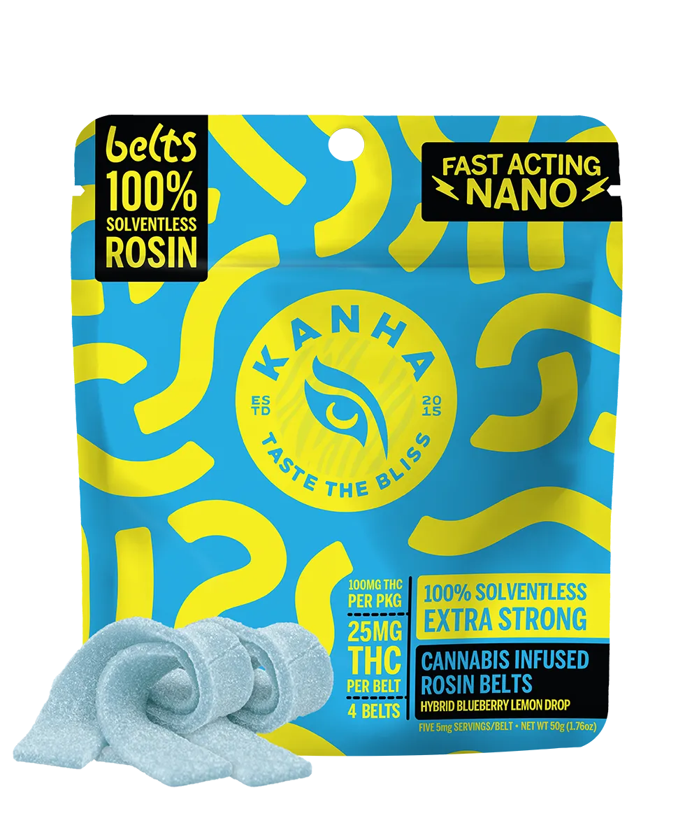 Photograph of product: Live Rosin Gummy Belts | KANHA | Blueberry Lemon Drop [4pk]