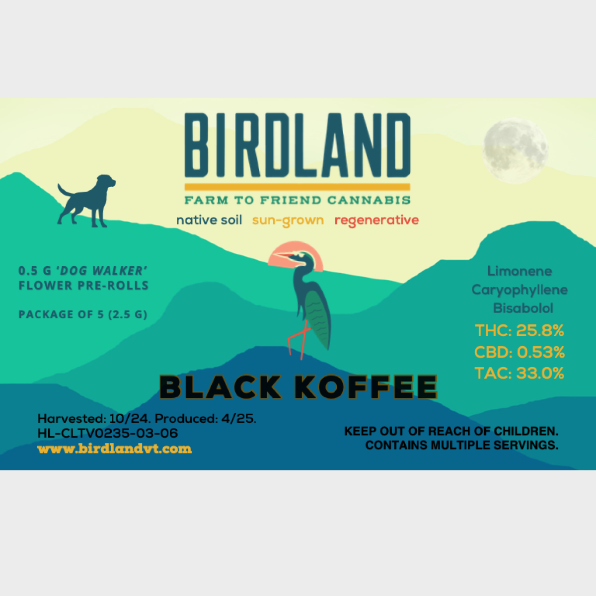 Photograph of product: Birdland | Black Koffee | x5 .5g Pre Rolls