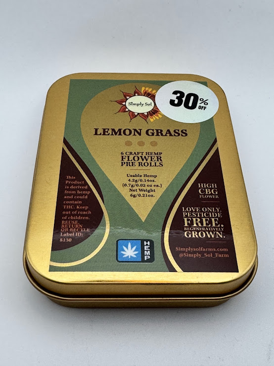 Photograph of product: Simply Sol Hemp Preroll 6pk | High CBG | Lemon Grass