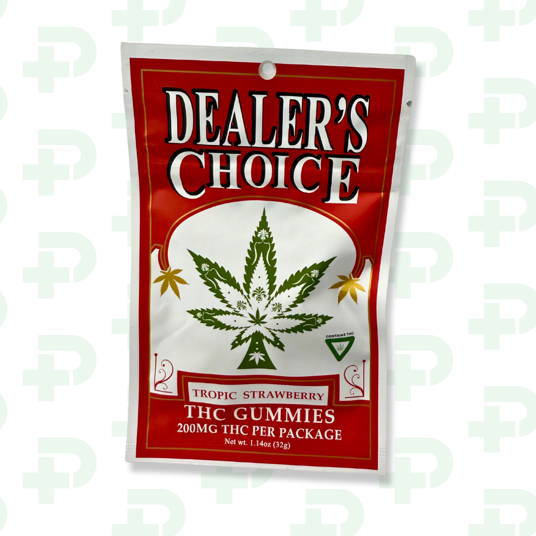 Photograph of product: Dealers Choice 200mg Gummies - Tropic Strawberry