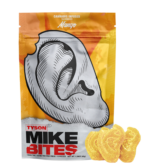 Photograph of product: Mike Bites Mango Gummies 100mg (10-Pack | 10mg Each)
